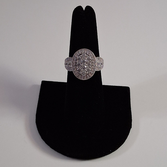 Epiphany Womens Size 6 925 Sterling Silver Oval Pave CZ Diamond Cluster Ring - Picture 2 of 10